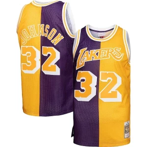 Fantastic Magic Johnson Los Angeles Lakers Big & Tall Hardwood Classics 1984/85 Split Swingman Jersey   Purple/Gold to stand out at the arena