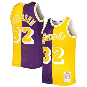 Magnificent Magic Johnson Los Angeles Lakers Hardwood Classics 1984/85 Split Swingman Jersey   Purple/Gold perfect for showing team spirit