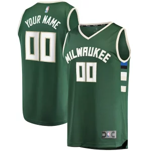 Superb Milwaukee Bucks Youth Fast Break Custom Replica Jersey Hunter Green   Icon Edition for passionate basketball fans