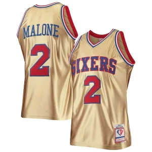 Exquisite Moses Malone Philadelphia 76ers 75th Anniversary 1982/83 Hardwood Classics Swingman Jersey   Gold to elevate your game - day look