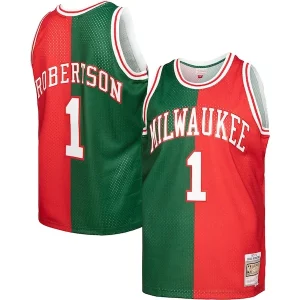 Gorgeous Oscar Robertson Milwaukee Bucks Hardwood Classics 1971/72 Split Swingman Jersey   Green/Red for ultimate sports enthusiasts