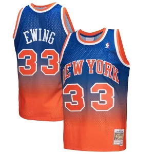 Stunning Patrick Ewing New York Knicks 1991/92 Hardwood Classics Fadeaway Swingman Player Jersey   Orange/Royal perfect for showing team spirit