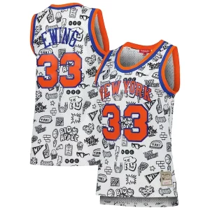 Gorgeous Patrick Ewing New York Knicks Women's 1991 Doodle Swingman Jersey   White perfect for showing team spirit