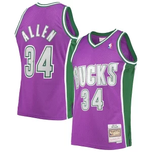 Exquisite Ray Allen Milwaukee Bucks 2001/02 Hardwood Classics Swingman Jersey   Purple to stand out at the arena