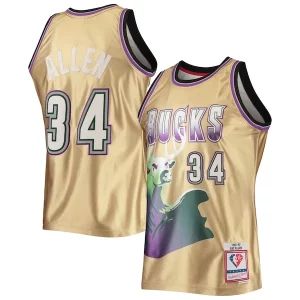 Fantastic Ray Allen Milwaukee Bucks 75th Anniversary 1996/97 Hardwood Classics Swingman Jersey   Gold perfect for showing team spirit