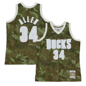 Magnificent Ray Allen Milwaukee Bucks Hardwood Classics 2000/01 Ghost Green Swingman Jersey   Camo a must - have for collectors