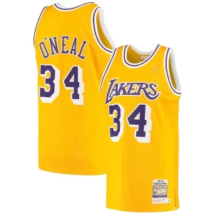Stunning Shaquille O'Neal Los Angeles Lakers 1996/97 Hardwood Classics Authentic Jersey   Gold perfect for showing team spirit