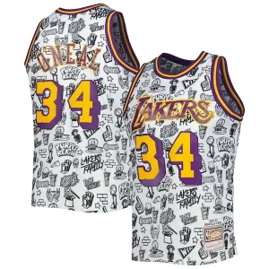 Exquisite Shaquille O'Neal Los Angeles Lakers 1996/97 Hardwood Classics Doodle Swingman Jersey   White for passionate basketball fans