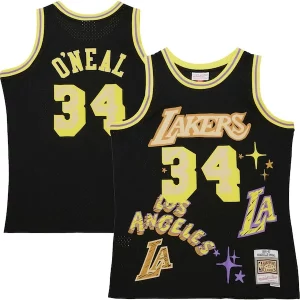 Charming Shaquille O'Neal Los Angeles Lakers 1996/97 Swingman Sidewalk Sketch Jersey   Black perfect for showing team spirit