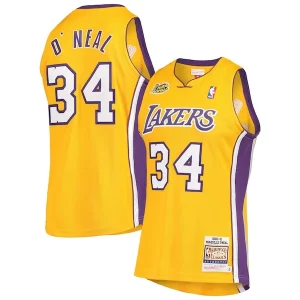 Superb Shaquille O'Neal Los Angeles Lakers 2000 NBA Finals Hardwood Classics Authentic Jersey   Gold for passionate basketball fans