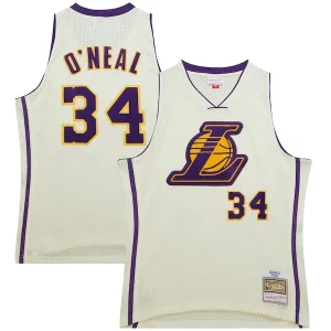 Premium Shaquille O'Neal Los Angeles Lakers Chainstitch Swingman Jersey   Cream to elevate your game - day look