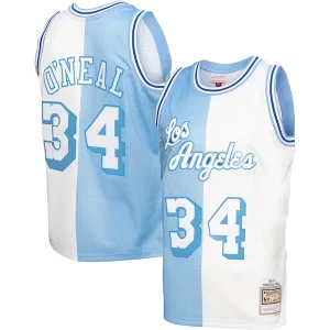 Premium Shaquille O'Neal Los Angeles Lakers Hardwood Classics 1996/97 Split Swingman Jersey   Powder Blue/White perfect for showing team spirit