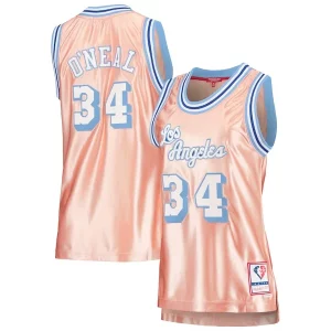 Stunning Shaquille O'Neal Los Angeles Lakers Women's 75th Anniversary Rose Gold 1996 Swingman Jersey   Pink perfect for showing team spirit