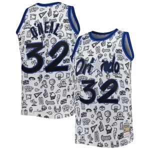 Charming Shaquille O'Neal Orlando Magic 1994/95 Hardwood Classics Doodle Swingman Jersey   White for passionate basketball fans