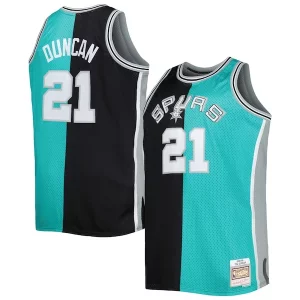Exquisite Tim Duncan San Antonio Spurs Big & Tall Hardwood Classics 1998/99 Split Swingman Jersey   Black/Teal for passionate basketball fans