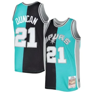 Fantastic Tim Duncan San Antonio Spurs Hardwood Classics 1998/99 Split Swingman Jersey   Black/Teal for ultimate sports enthusiasts