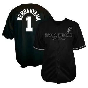 Fantastic Victor Wembanyama San Antonio Spurs Profile Big & Tall Name & Number Button Up Jersey   Black for ultimate sports enthusiasts